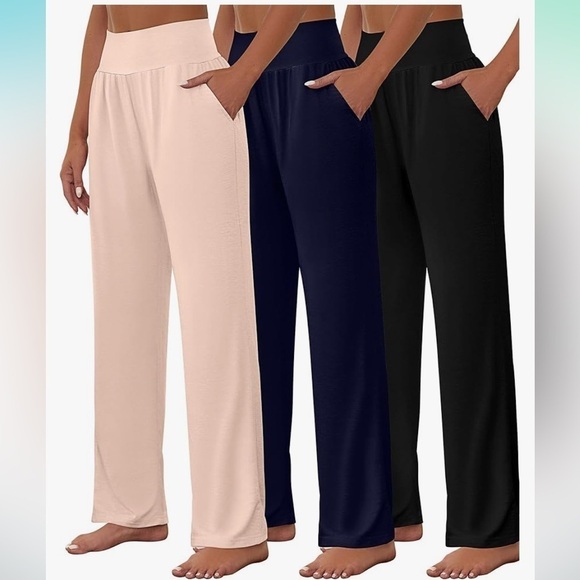 NWOT 3 Pcs  Wide Leg Yoga Pant Comfy Loose Sweatpants High Waist Lounge Large - Picture 1 of 1